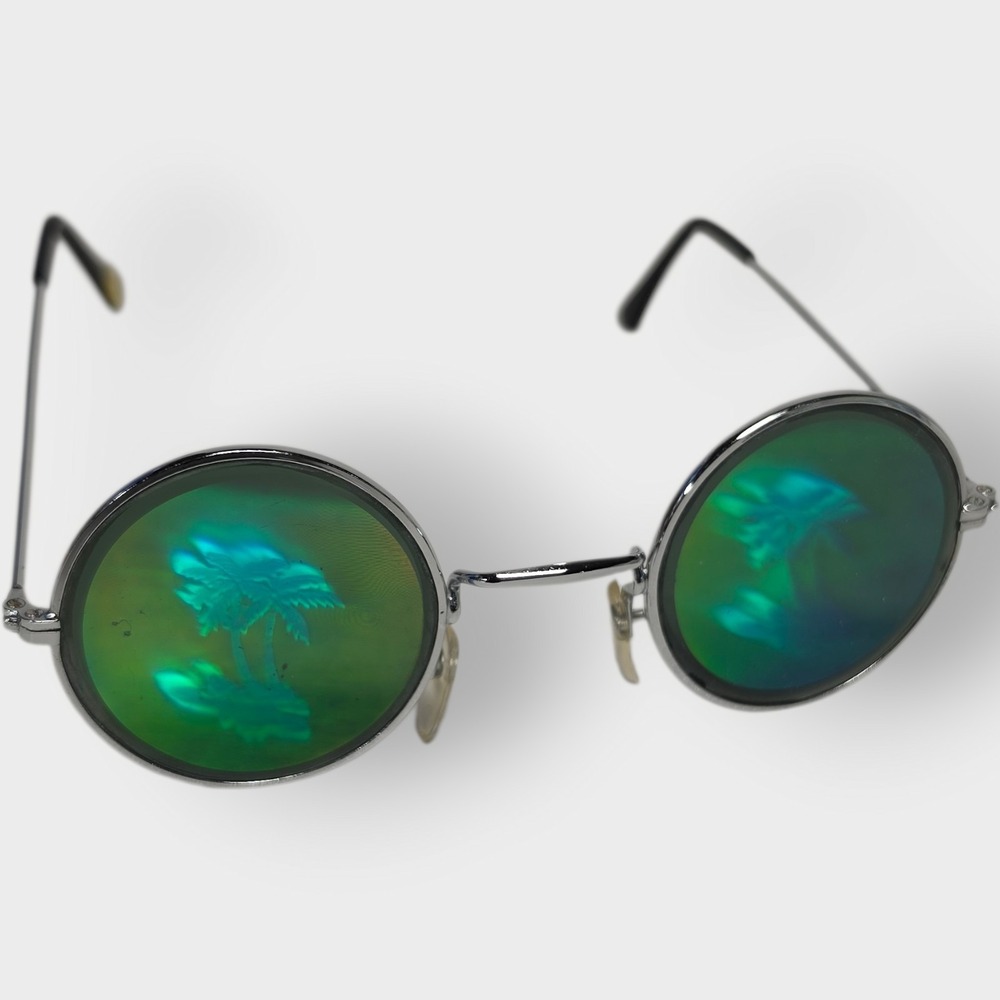 NEW 90s ROUND PAWM TREE Hologram Sunglasses, Unworn Original Vintage Glasses NOS